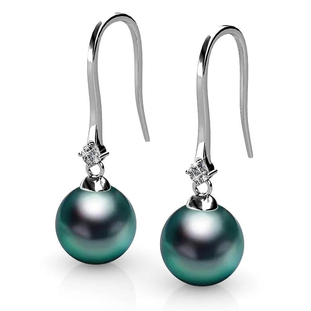 Boxed 2 Pairs Magnificent Pearl Hook Earrings Set Embellished with SWAROVSKI Crystal Iridescent Tahitian Look Pearls in White Gold