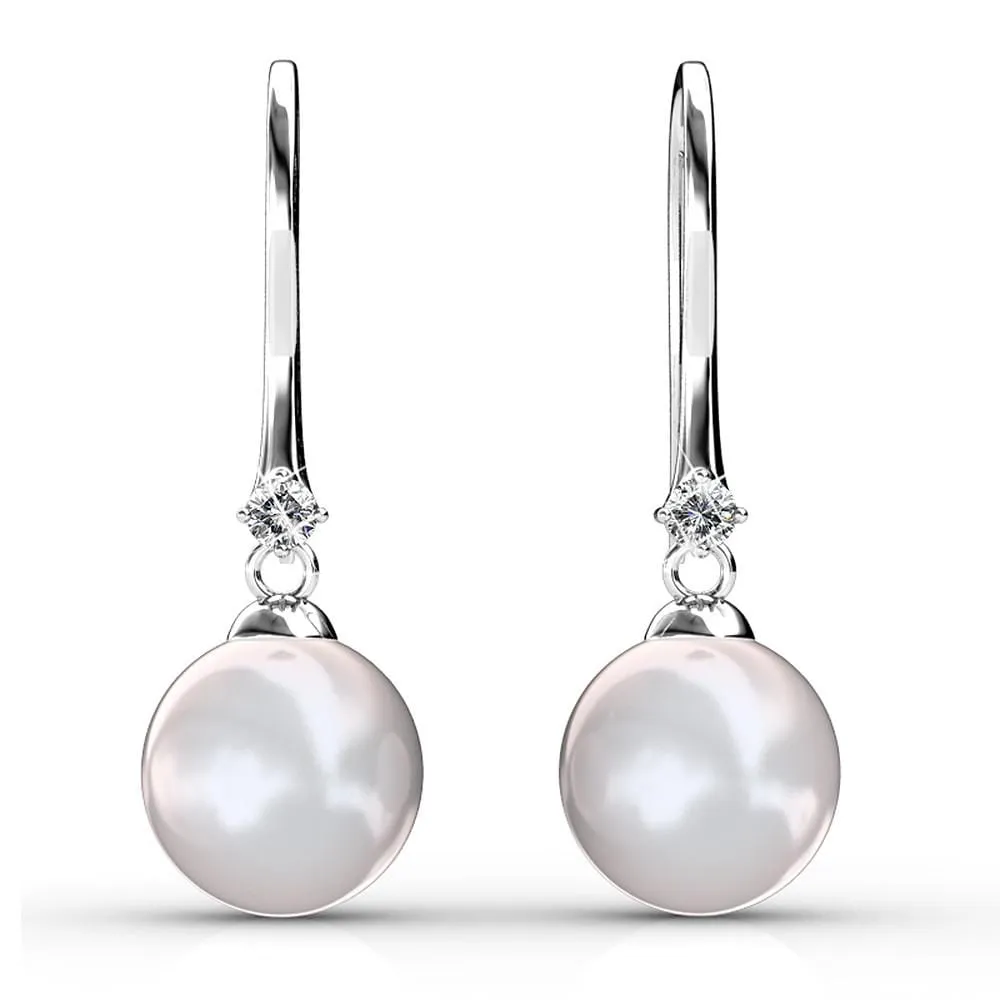 Boxed 2 Pairs Magnificent Pearl Hook Earrings Set Embellished with SWAROVSKI Crystal Iridescent Tahitian Look Pearls in White Gold