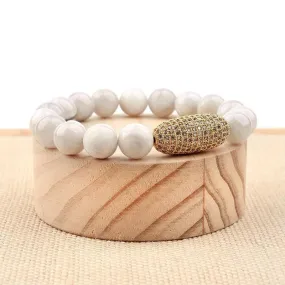 Bracelet Charm Jewelry Luxe Oval Gold-color Copper White Natural Crazy Stone Bracelet