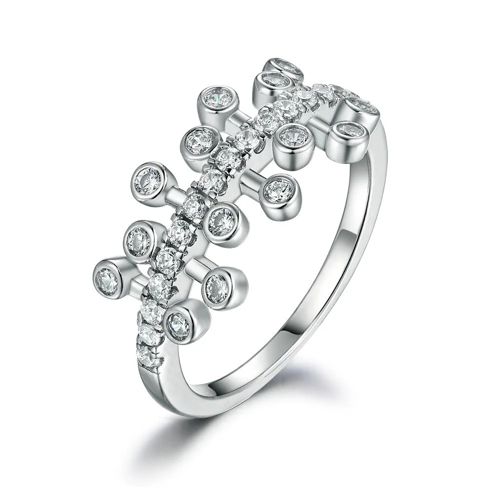 Branch Beading Design Zircon Silver Ring for Women