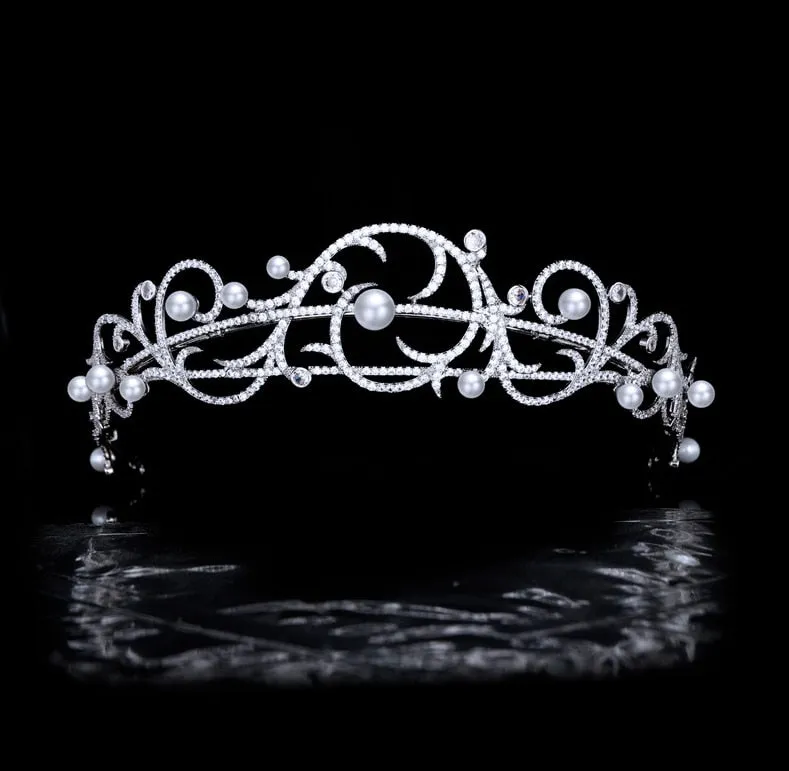 Branches Cubic Zirconia Silver Wedding Tiara for Girls Hair Accessories HT21011