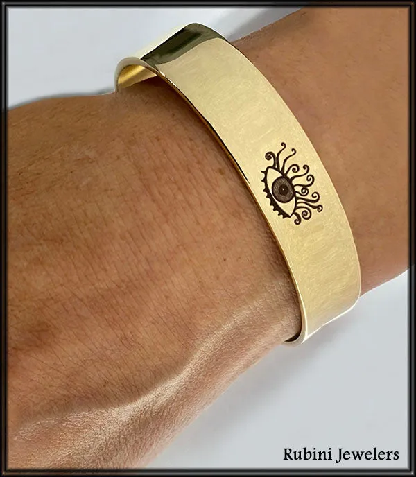 Brass Cuff Bracelet Engraved with Rubini Evil Eye Design