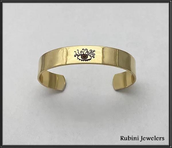 Brass Cuff Bracelet Engraved with Rubini Evil Eye Design