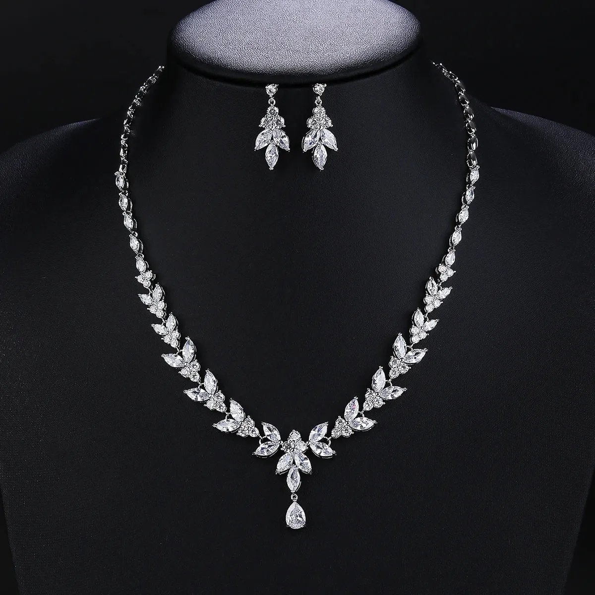 Bridal Jewelry CZ Crystal Necklace and Earring Set, Suitable For Wedding Dinner, Girlfriend Gift, Free Shipping CN10149