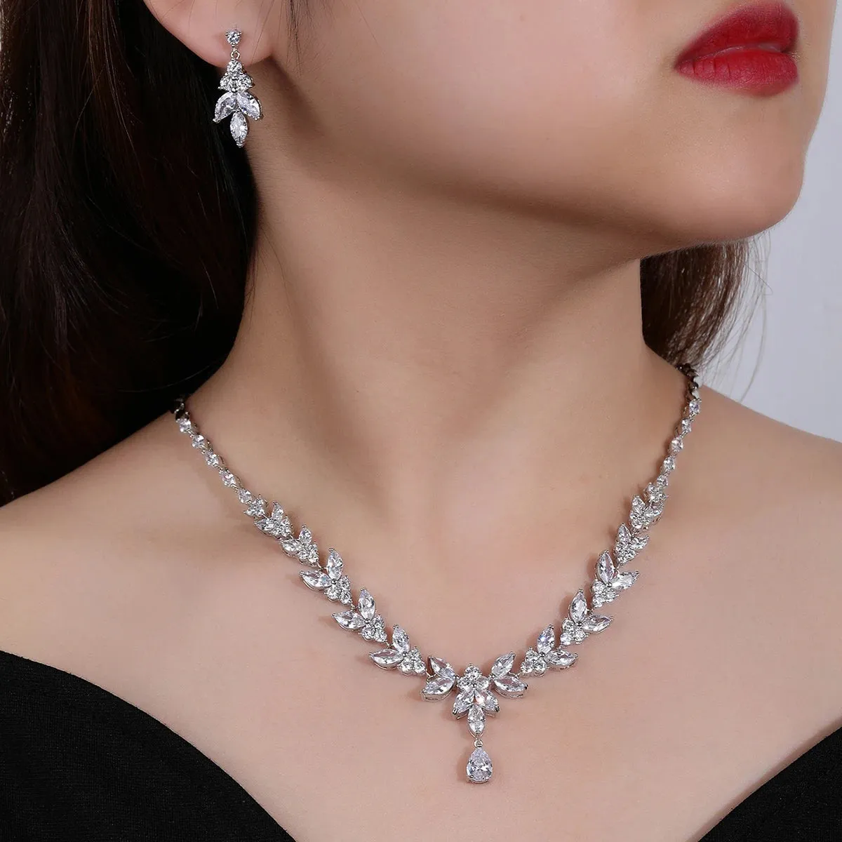 Bridal Jewelry CZ Crystal Necklace and Earring Set, Suitable For Wedding Dinner, Girlfriend Gift, Free Shipping CN10149