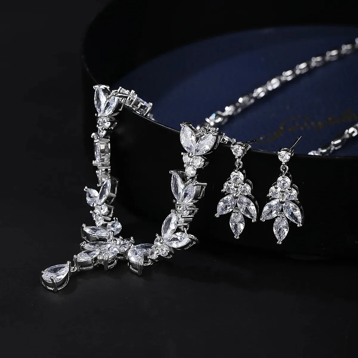 Bridal Jewelry CZ Crystal Necklace and Earring Set, Suitable For Wedding Dinner, Girlfriend Gift, Free Shipping CN10149