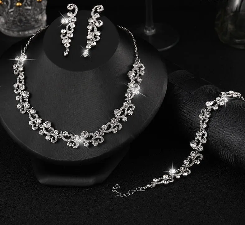 Bridal Necklace Earrings Zircon Wedding Party Jewelry Set Crystal Necklace Earrings For Women Luxury Suit