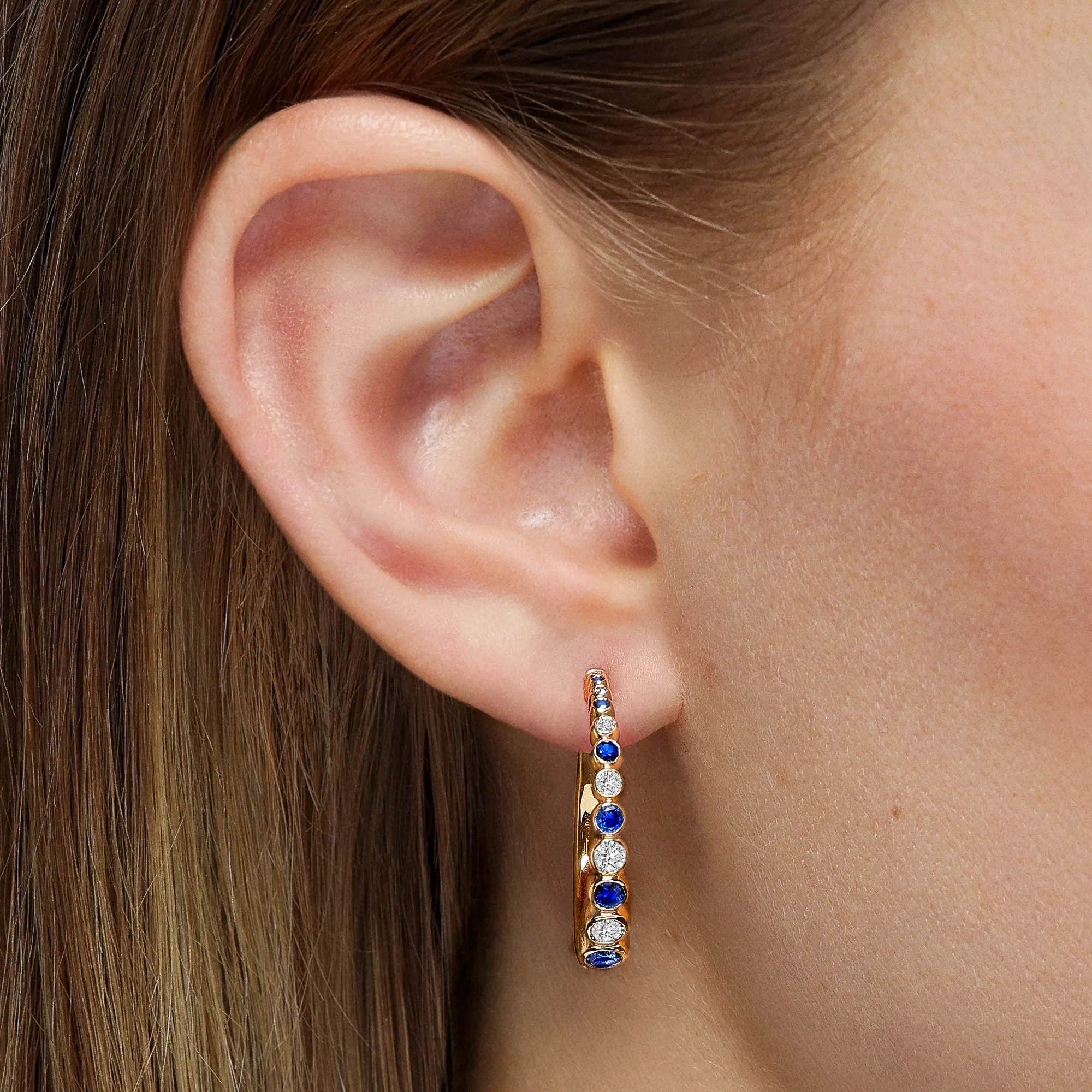 Bubbly Sapphire and Diamond Graduating Hoop Earrings