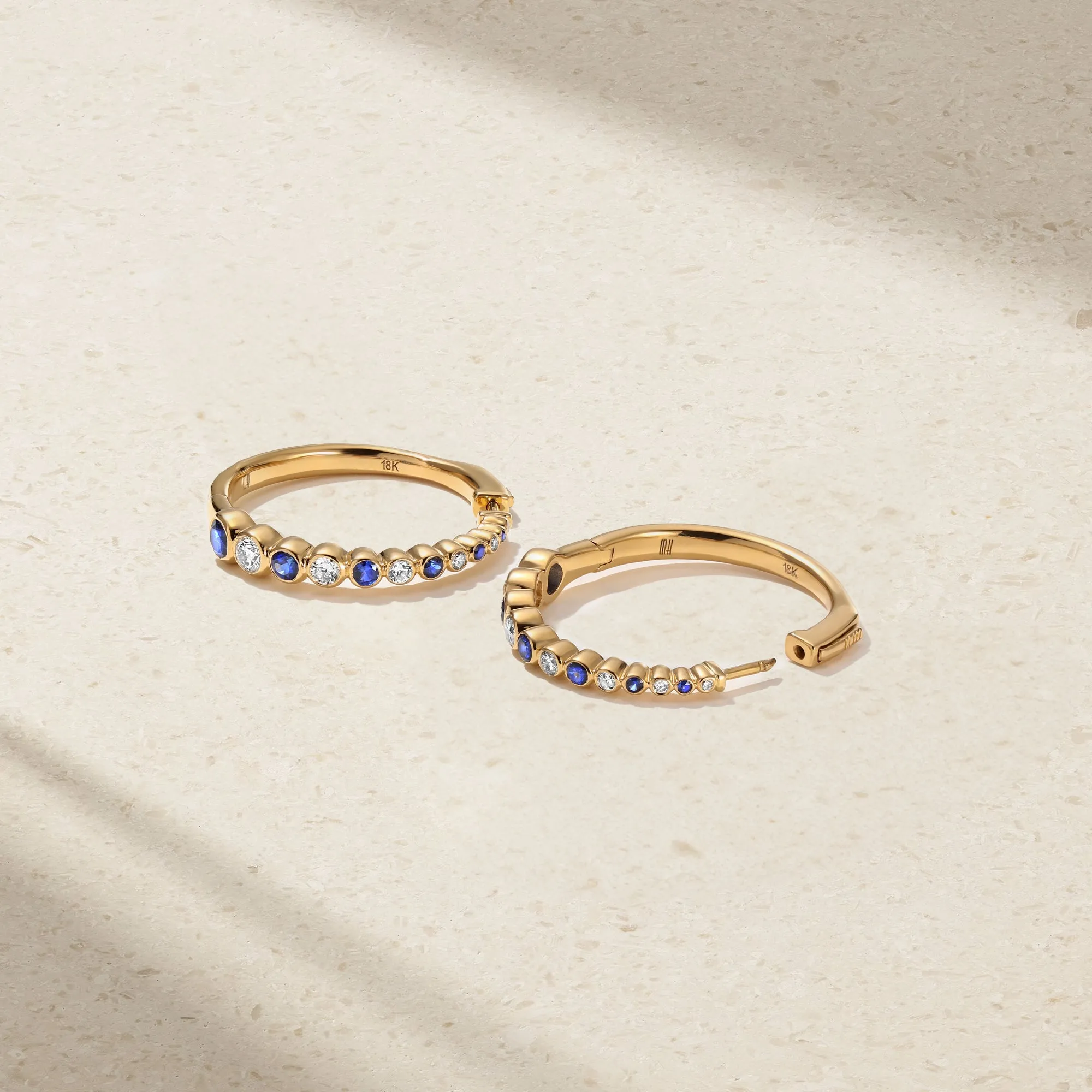 Bubbly Sapphire and Diamond Graduating Hoop Earrings