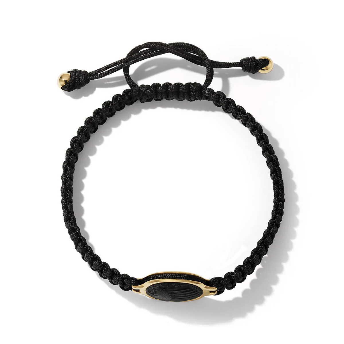 Cairo Scarab Black Nylon Woven Bracelet with Black Onyx and 18K Yellow Gold