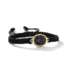 Cairo Scarab Black Nylon Woven Bracelet with Black Onyx and 18K Yellow Gold