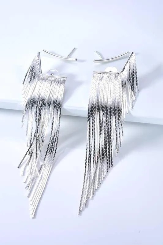 Camryn Tassel Long Fringe Silver Earrings