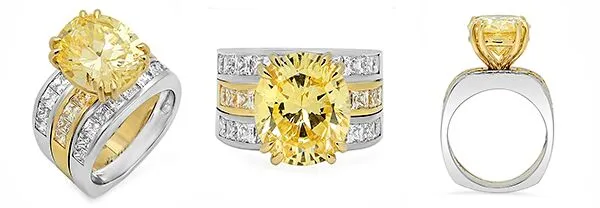 Canary Oval Cubic Zirconia 5 Carat Two Tone Gold Engagement Ring Double Bands Euro Shank