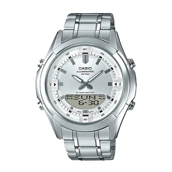 Casio Analog-Digital Combination Silver Stainless Steel Band Watch AMW840D-7A AMW-840D-7A