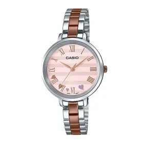 Casio Ladies' Analog Two Tone Rose Gold Ion Plated Stainless Steel Band Watch LTPE160RG-4A LTP-E160RG-4A