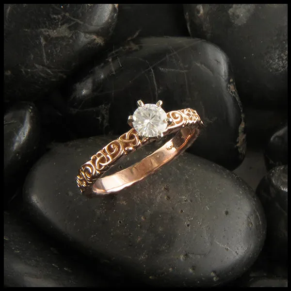 Celtic Trinity Scroll Moissanite Ring in Gold