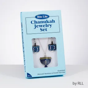 Chanukah Jewelry Set,dreidel Earrings&menorah Necklace,5" Giftbox