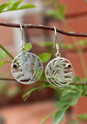 Charming Peace Bird in a Circle Silver Sterling Earrings