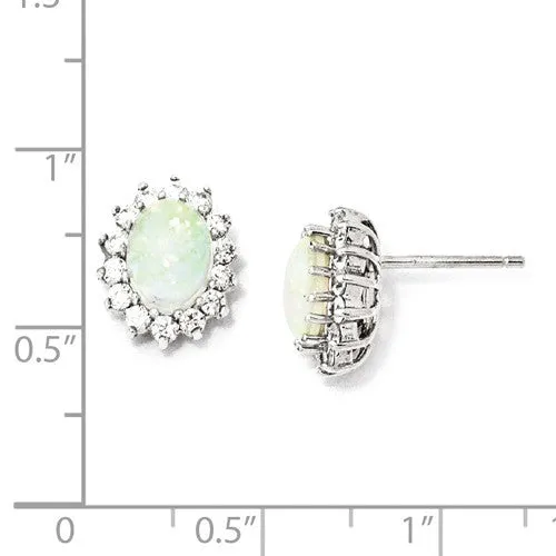 Cheryl M Sterling Silver CZ & Oval Opal Halo Post Earrings