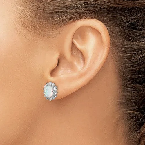 Cheryl M Sterling Silver CZ & Oval Opal Halo Post Earrings