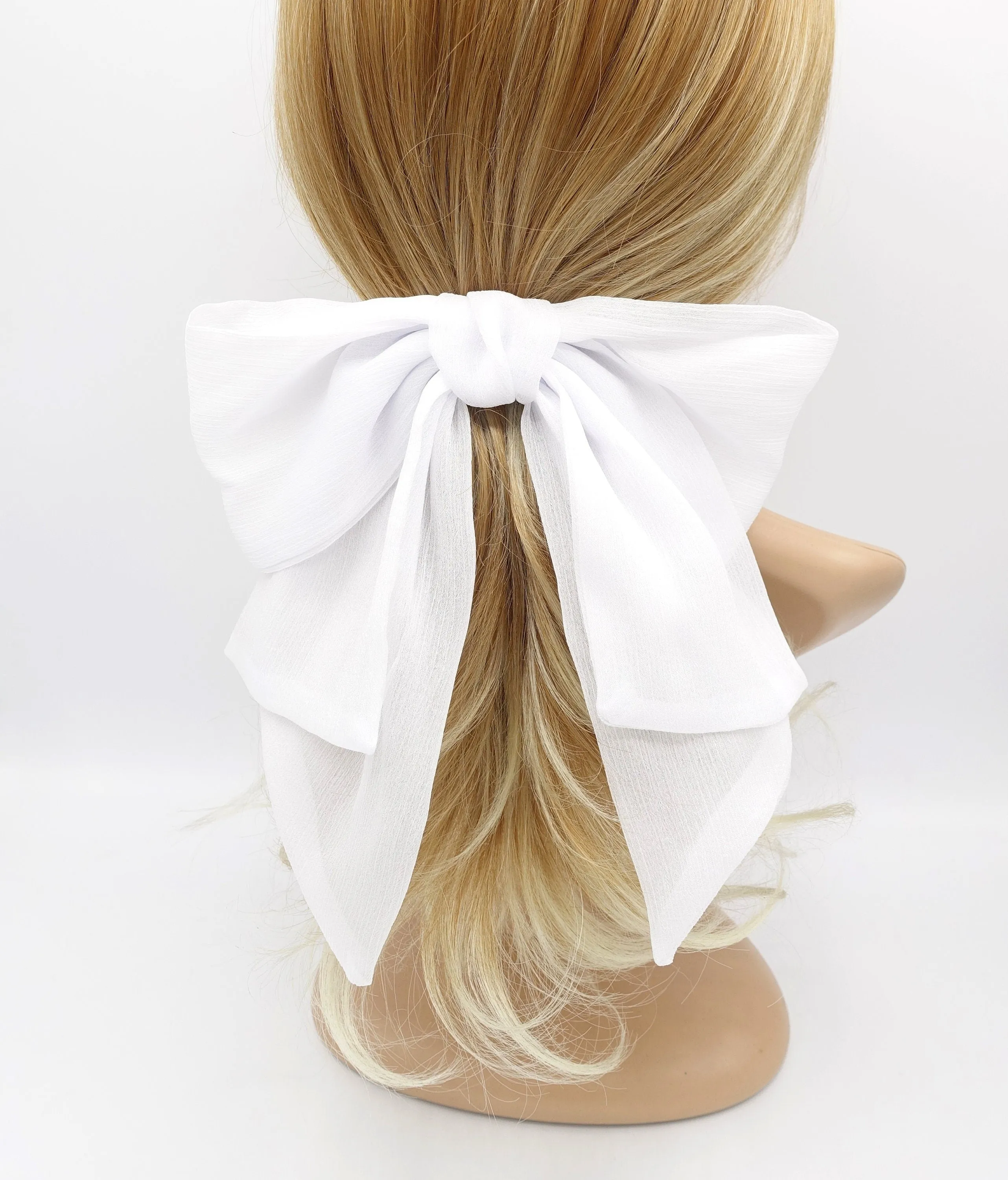 chiffon 2 tails hair bow large hair accessory for women