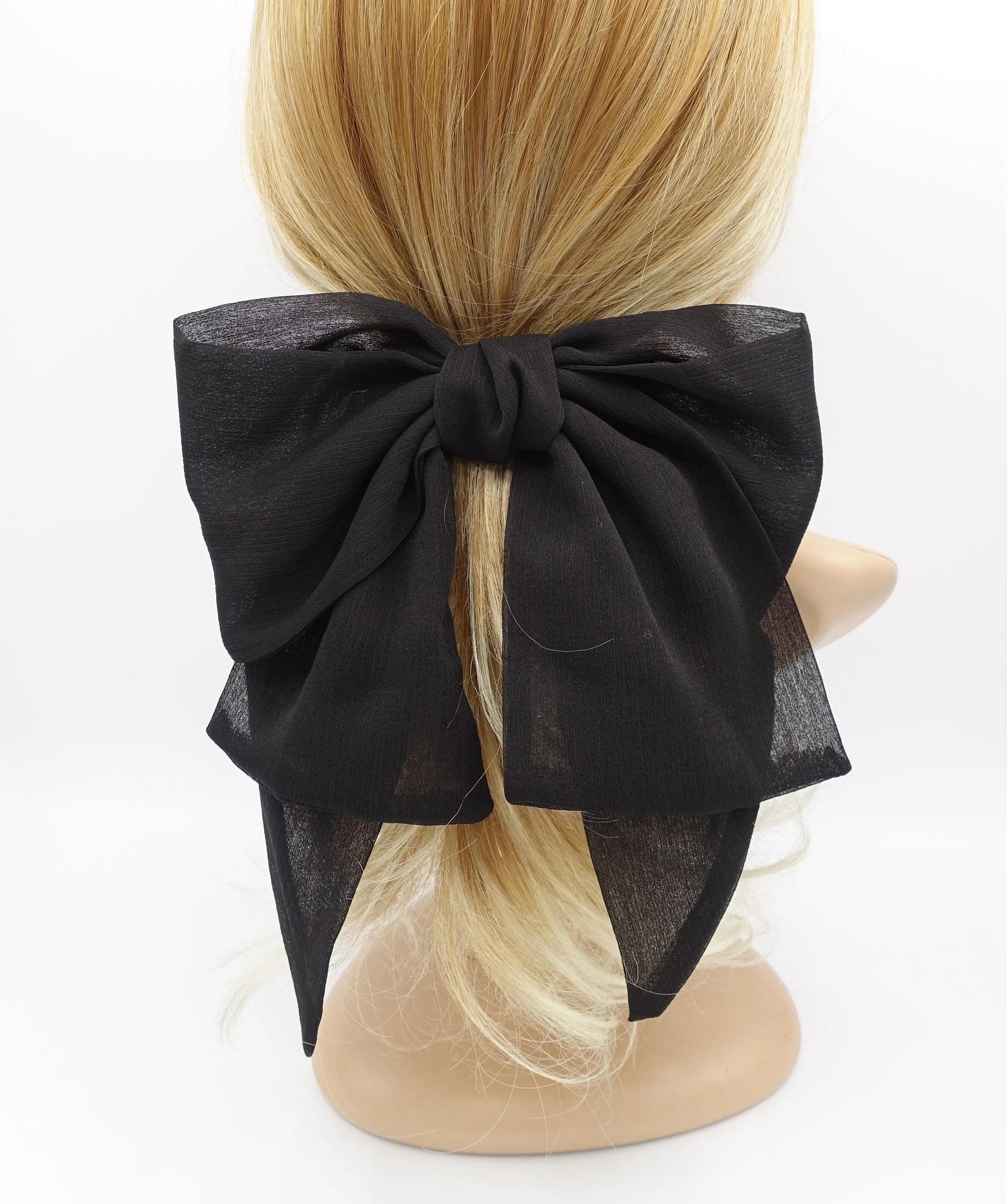 chiffon 2 tails hair bow large hair accessory for women