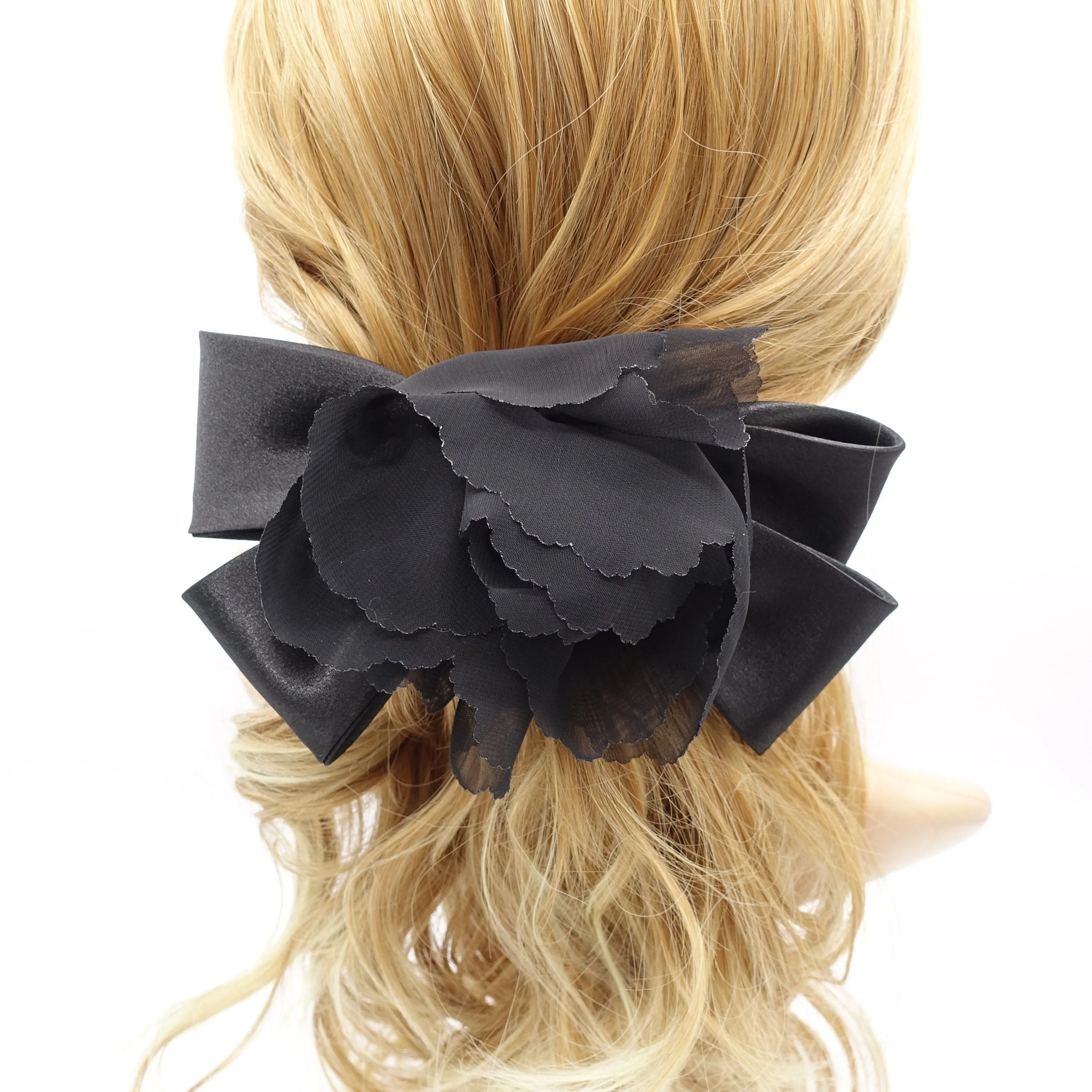 chiffon flower barrette, satin hair bow, flower bow barrette for women