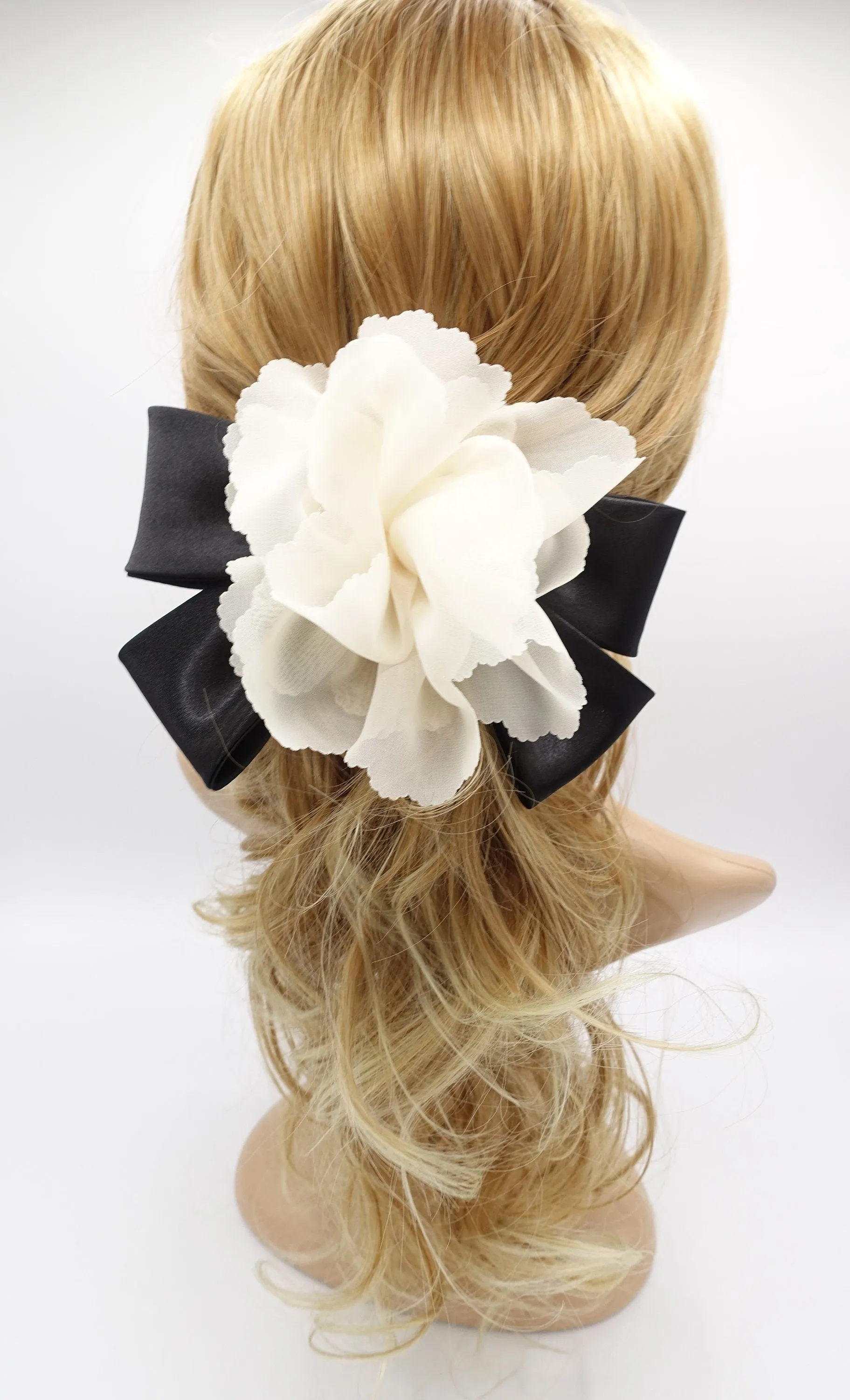 chiffon flower barrette, satin hair bow, flower bow barrette for women