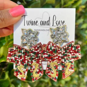 Christmas Bow Beaded Earrings