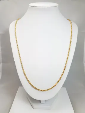 Classic 14k Yellow Gold Hollow Rope Chain 30" Necklace