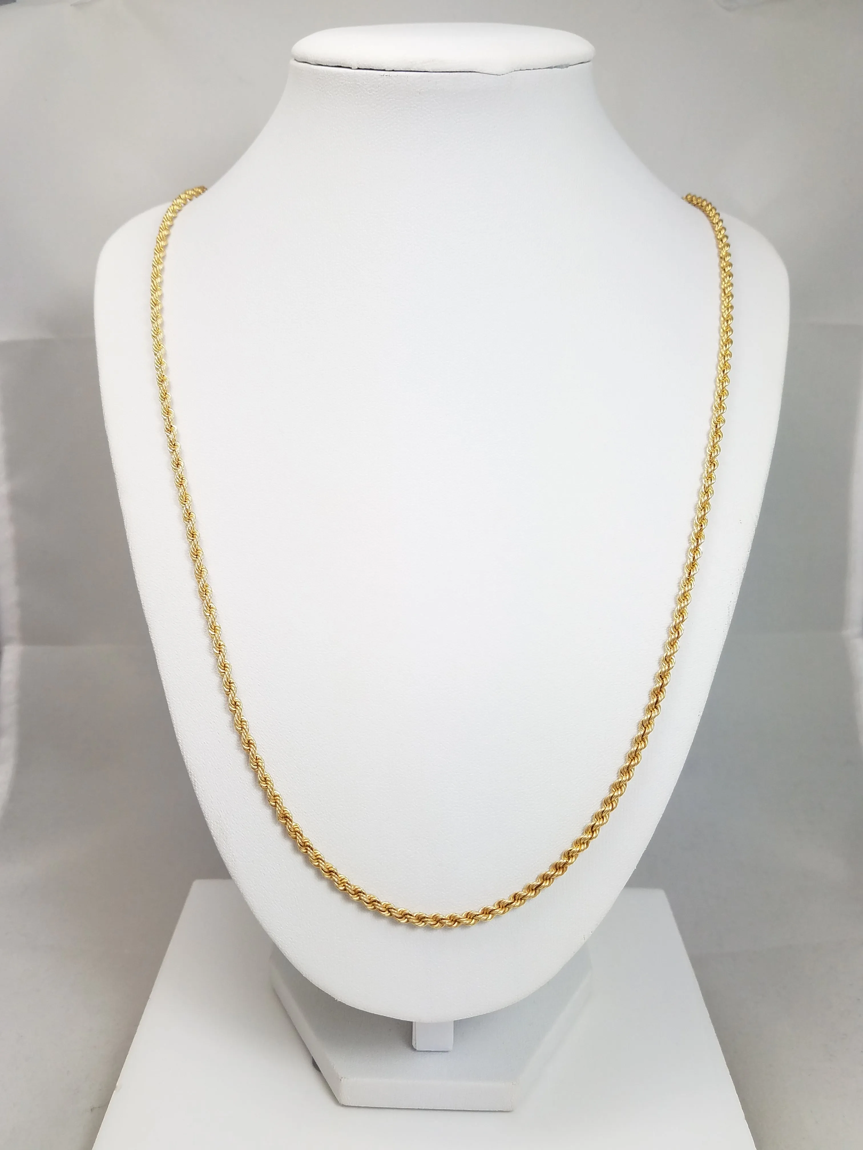 Classic 14k Yellow Gold Hollow Rope Chain 30" Necklace