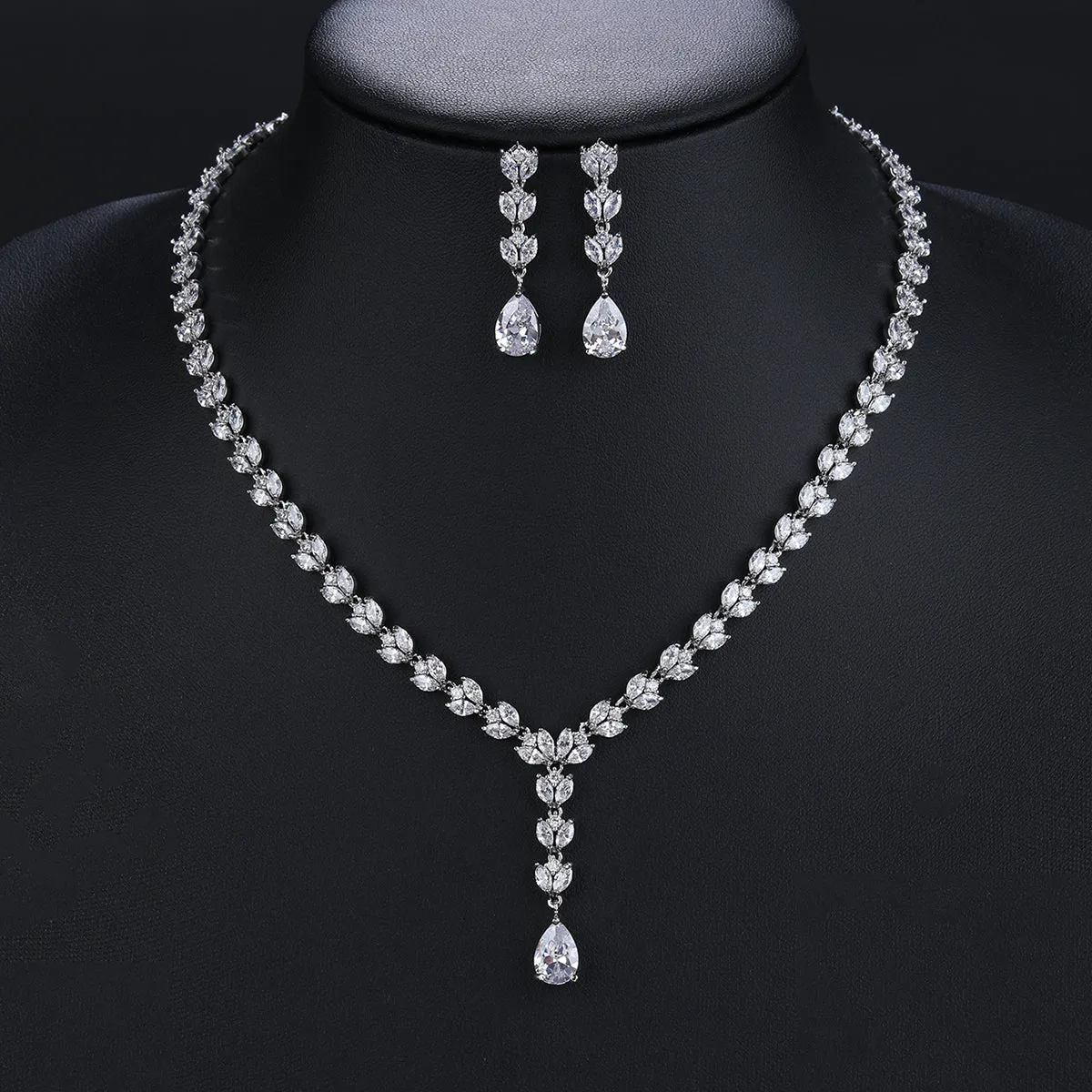 Classic Full Cubic Zirconia Bridal Y Wedding Necklace Earring Set Women Prom Party Jewelry Sets CN10288