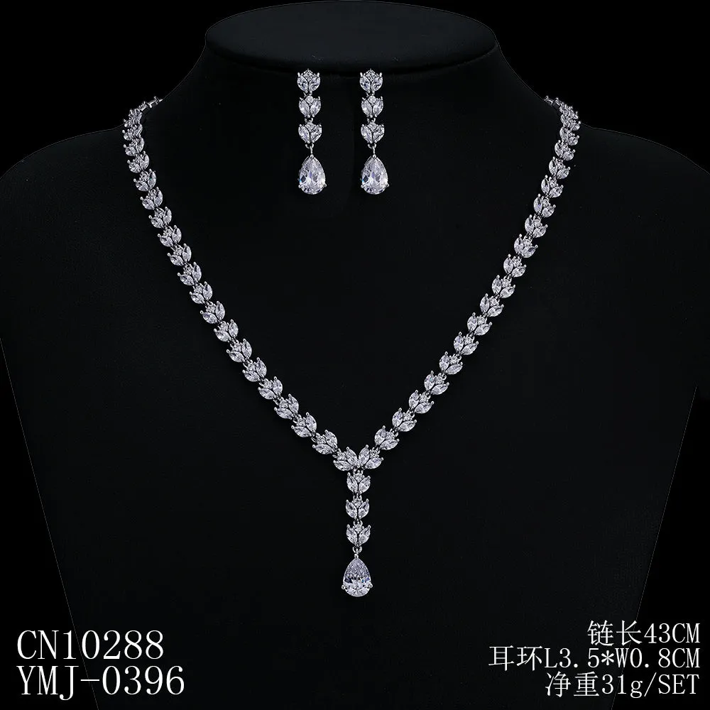 Classic Full Cubic Zirconia Bridal Y Wedding Necklace Earring Set Women Prom Party Jewelry Sets CN10288