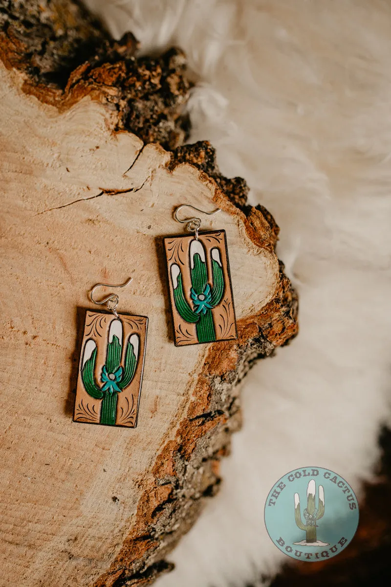 Cold Cactus Exclusive Tooled Leather Logo Earrings