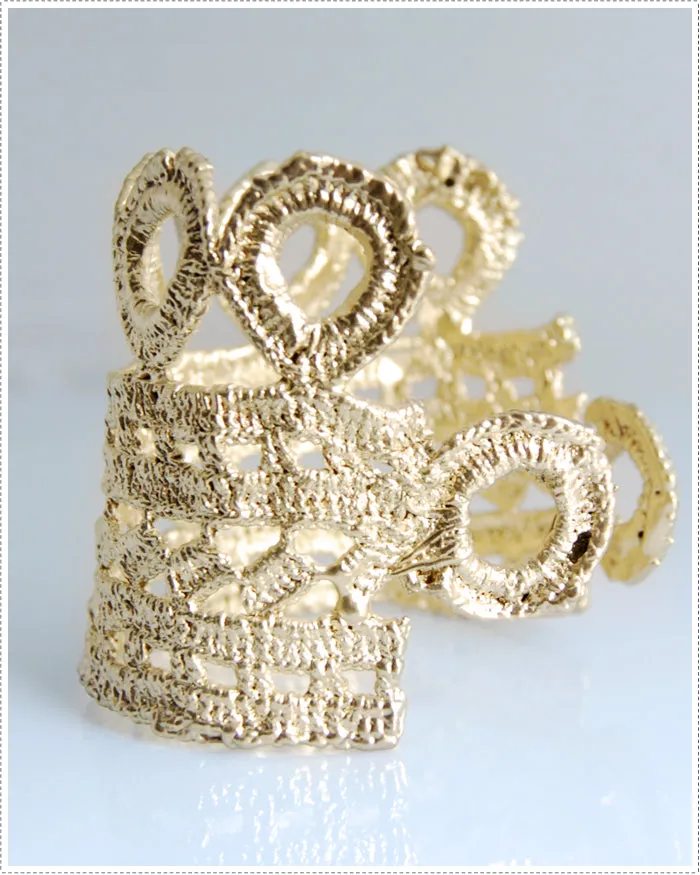 Crochet Cuff Bracelet - Gold Plated