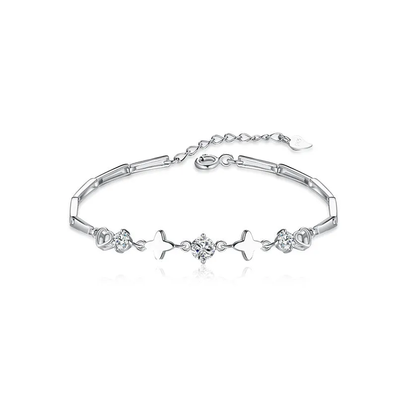 Cross Star with Round Zircon Silver Bracelet for Women