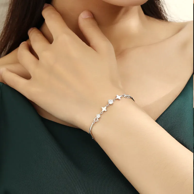 Cross Star with Round Zircon Silver Bracelet for Women