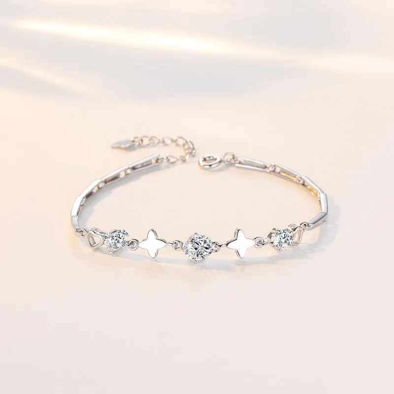 Cross Star with Round Zircon Silver Bracelet for Women