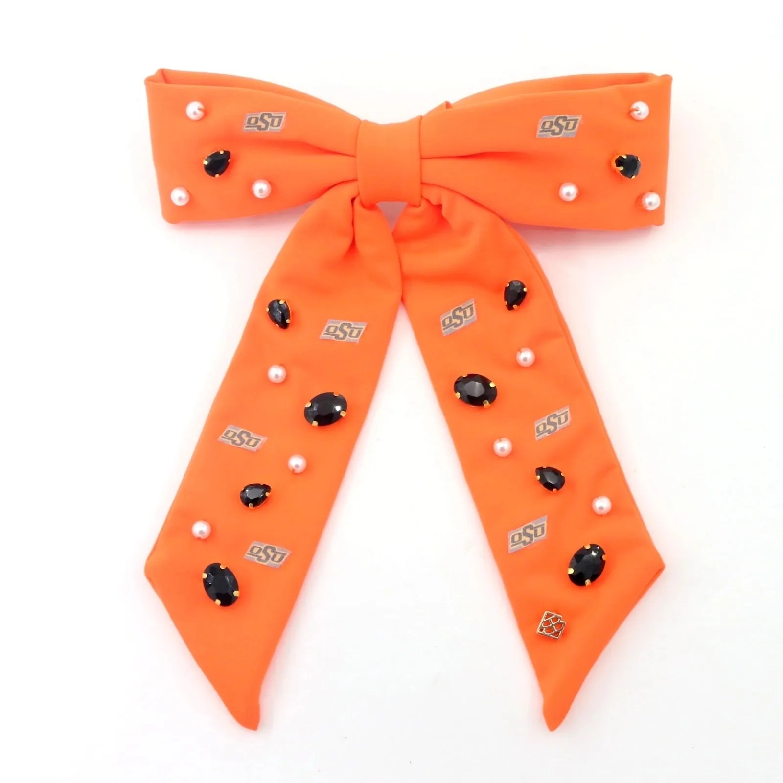 Crystal and Pearl OSU Bow Barrette Orange [Brianna Cannon]