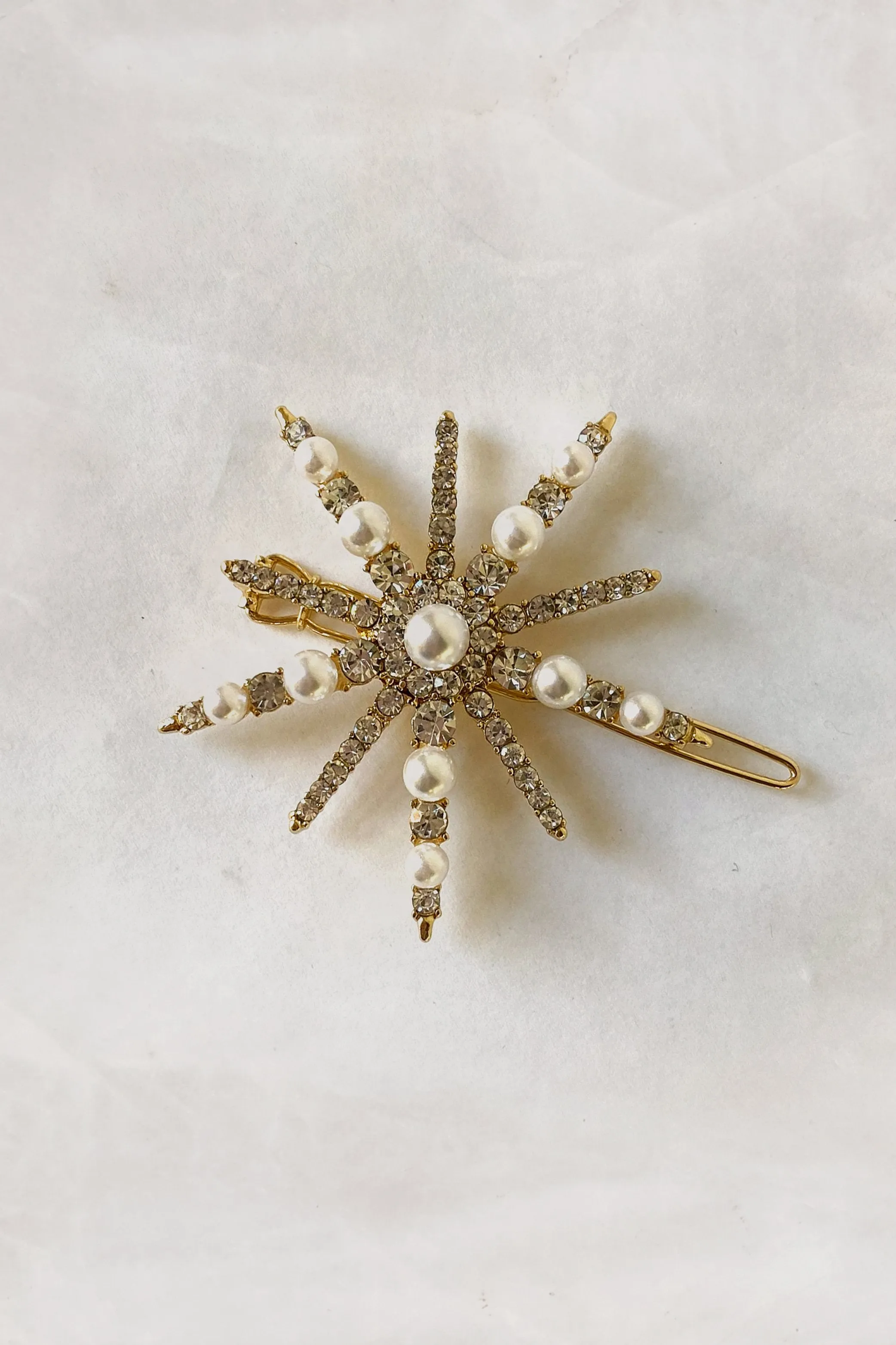 Crystals And Pearls Starburst Barrette