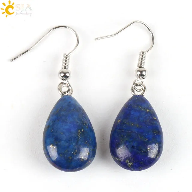 CSJA 2016 Hook Glaze Tear Water Drop Opal Crystal Lazuli Beads Dangle Natural Pendant Stone Earring Handmade Women Jewelry E106