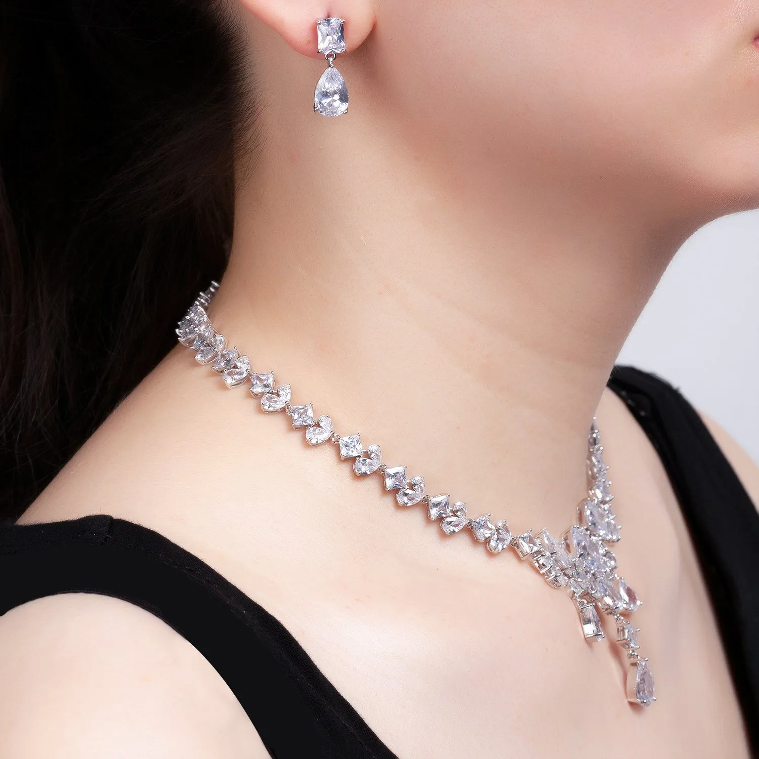 Cubic zirconia Bride Necklace Earring Set for Wedding,Bridesmaid Accessories  CN10154