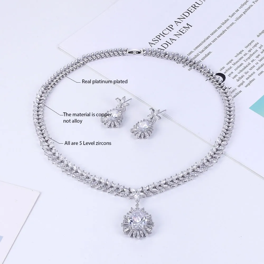 Cubic zirconia Drop Necklace Earring Set Jewelry for Women Party CN10048