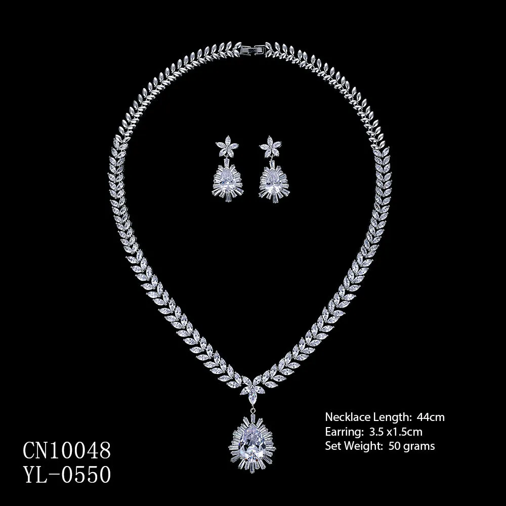 Cubic zirconia Drop Necklace Earring Set Jewelry for Women Party CN10048