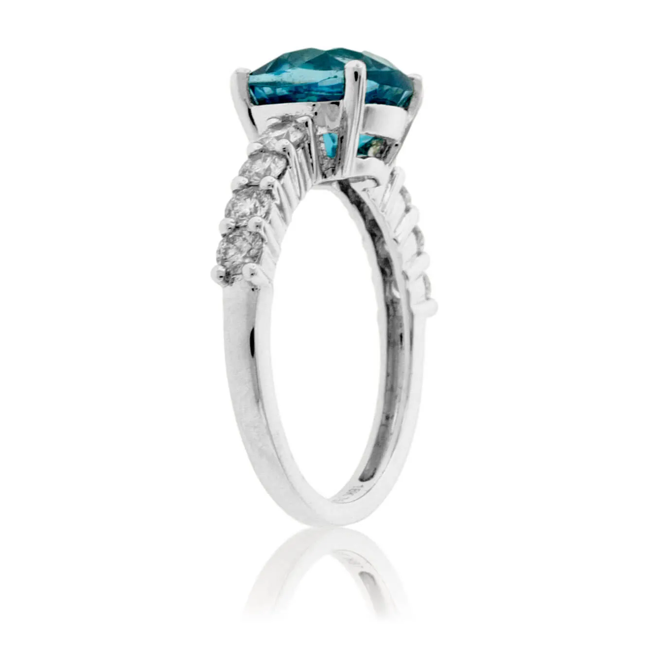 Cushion Cut Blue Zircon & Diamond Lined Ring