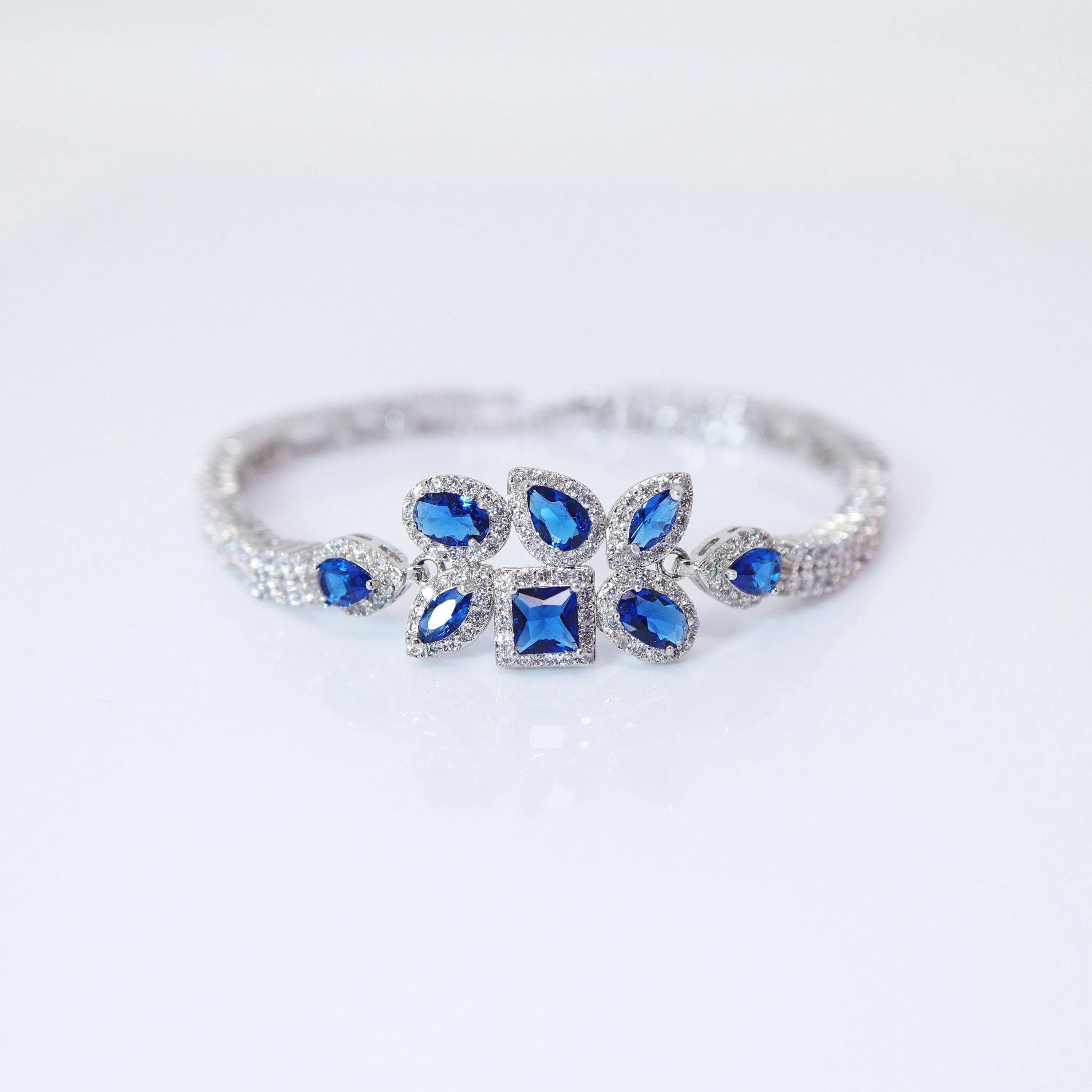 CZ Royal Blue Floral Dainty Diamond Bracelet, Bracelet , Wedding Bracelet, Bridesmaid Gift, Bride Bracelet, Bridal Bracelet, CZ bracelet.