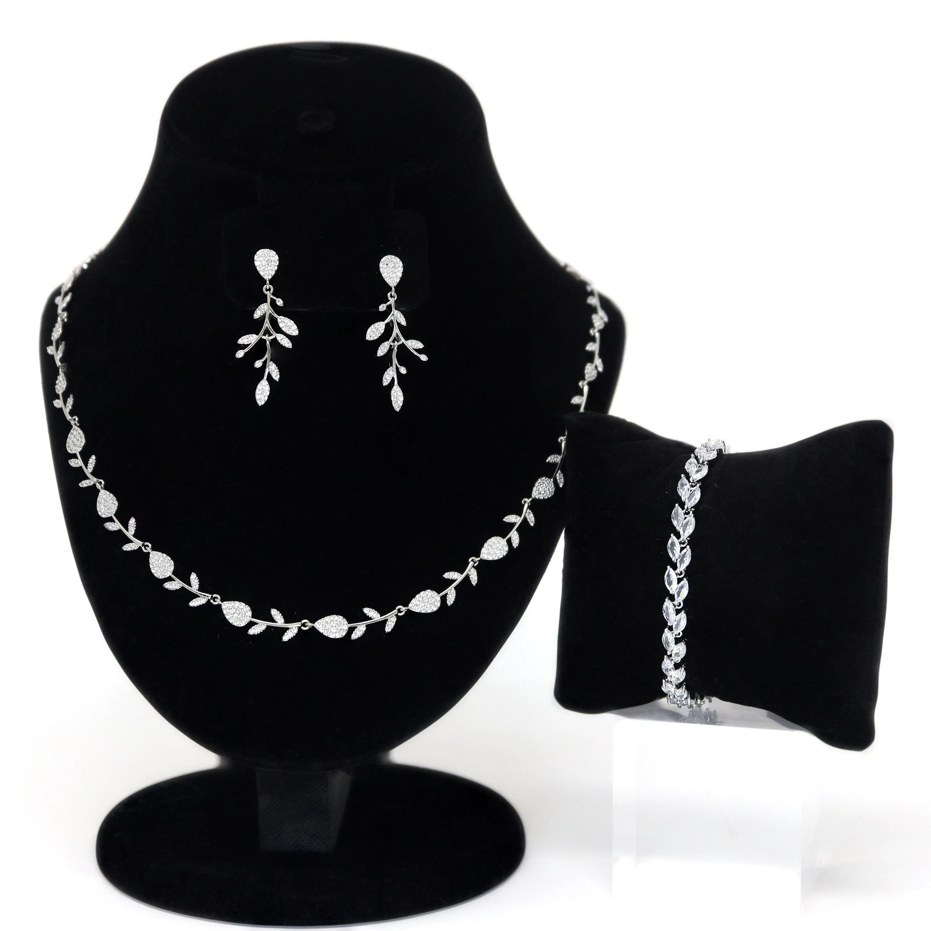 CZ  Timeless Vine And Sparkle Necklace Set, Long Bridal Jewelry, Bridal Earrings And Necklace, Statement Earrings Cz Necklace Set.