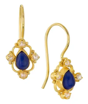 Daphne Dearheart Lapis and Pearl Screw Back Earrings