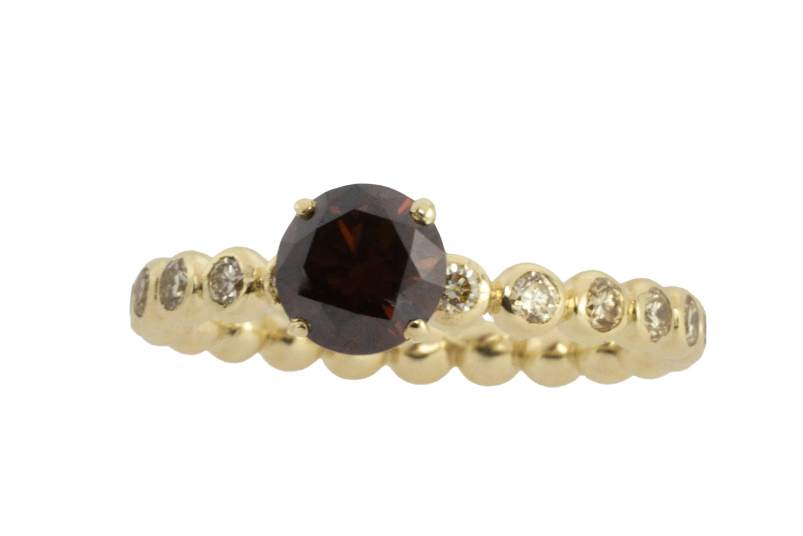 Dark brown diamond ring with brilliant cuts in 14 carat gold