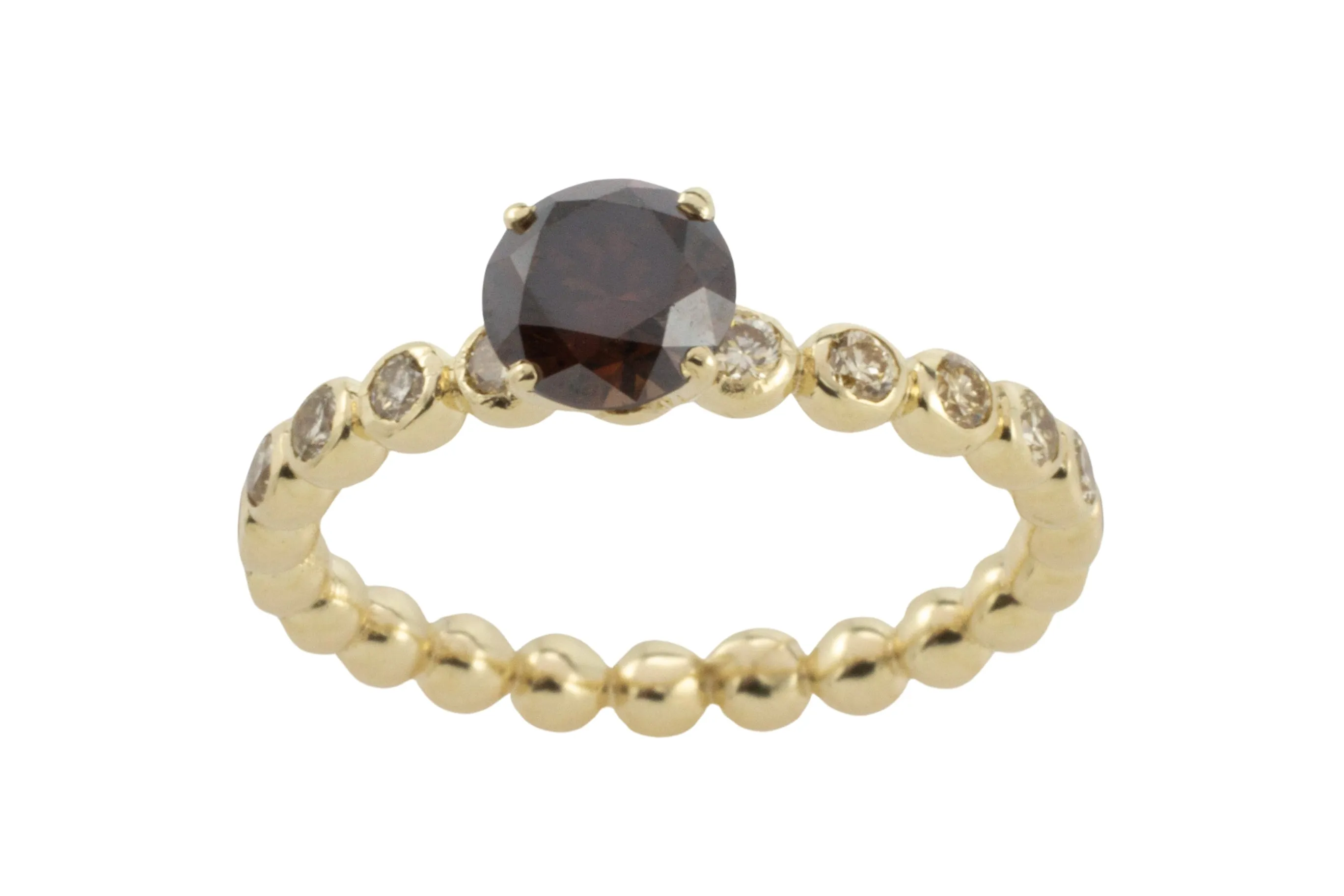 Dark brown diamond ring with brilliant cuts in 14 carat gold